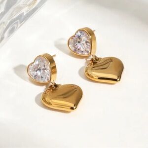 Gold Heart Drop Earrings 18k gold plated